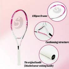 27 inch Tennis Racket Professional Tennis RacquetGood Control Grip Strung with Cover Tennis Overgrip Vibration Damper - blanco rosa - Ver 4