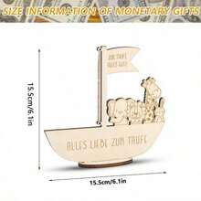 Cadeau de baptême en bois avec motif animal, cadeau d'argent de baptême, décoration de baptême et de baby shower, bénédiction pour le baptême - Beige - Voir 7