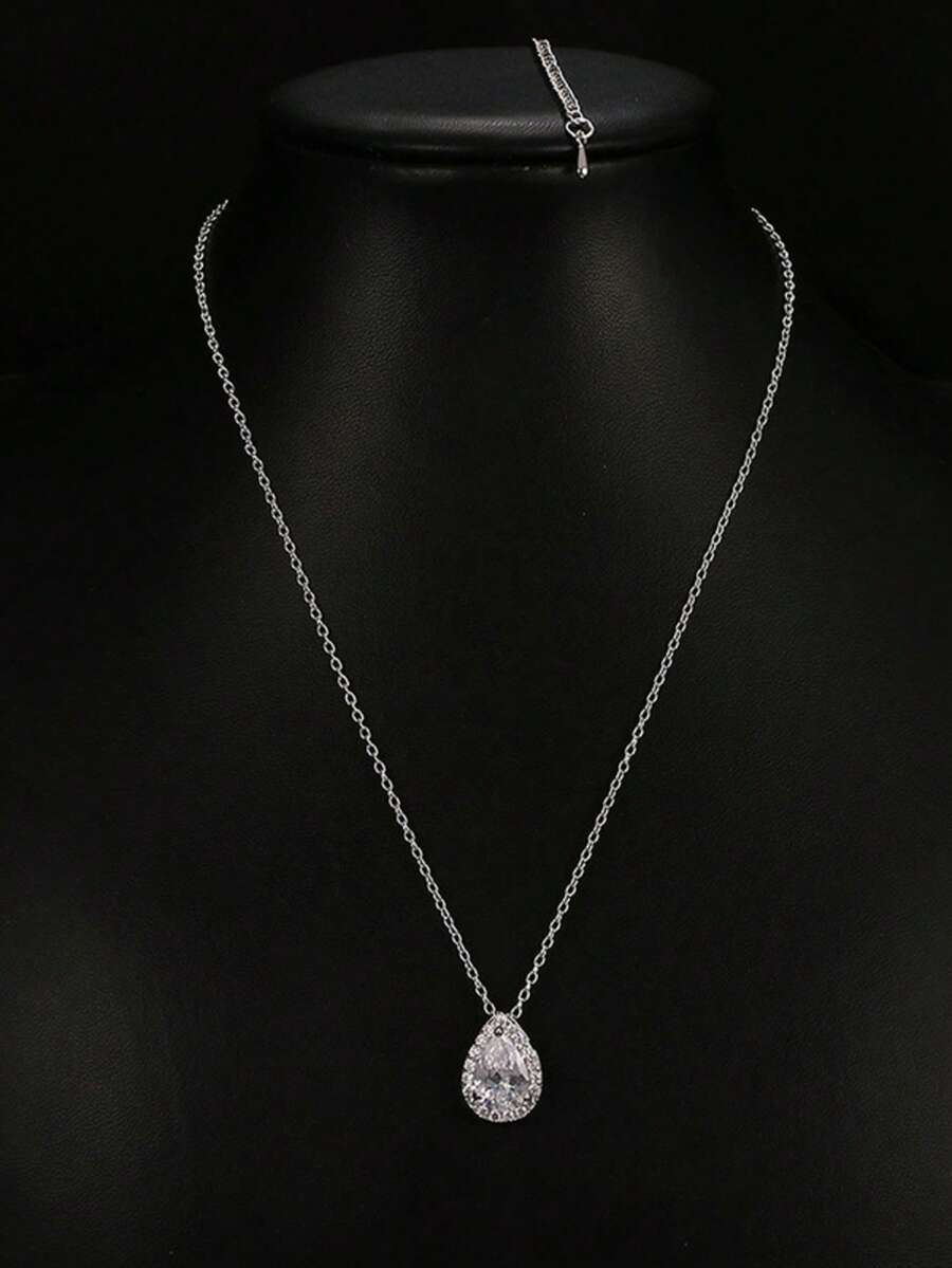 1件装时尚简约水滴形锆石吊坠项链，女士百搭个性珠宝 - 項鍊 - 查看 1