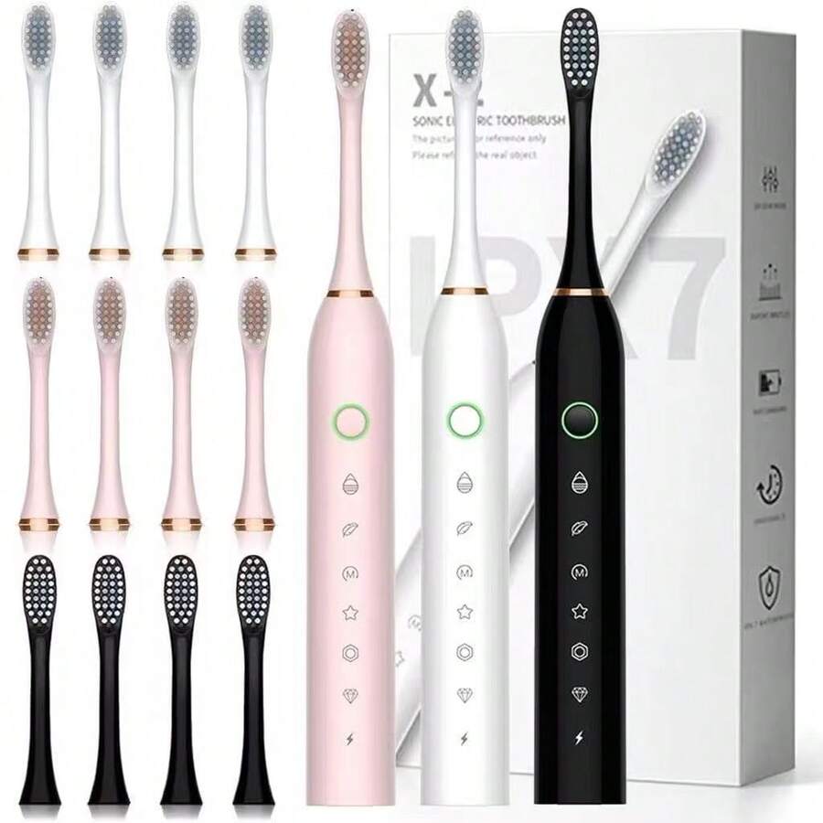 IPX7 Electric Toothbrush With Replaceable Head, Smart, Ultrasonic, Waterproof - Black - View 1