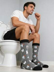 1双男士口腔卫生主题休闲趣味袜子 - 彩色 - 查看 3