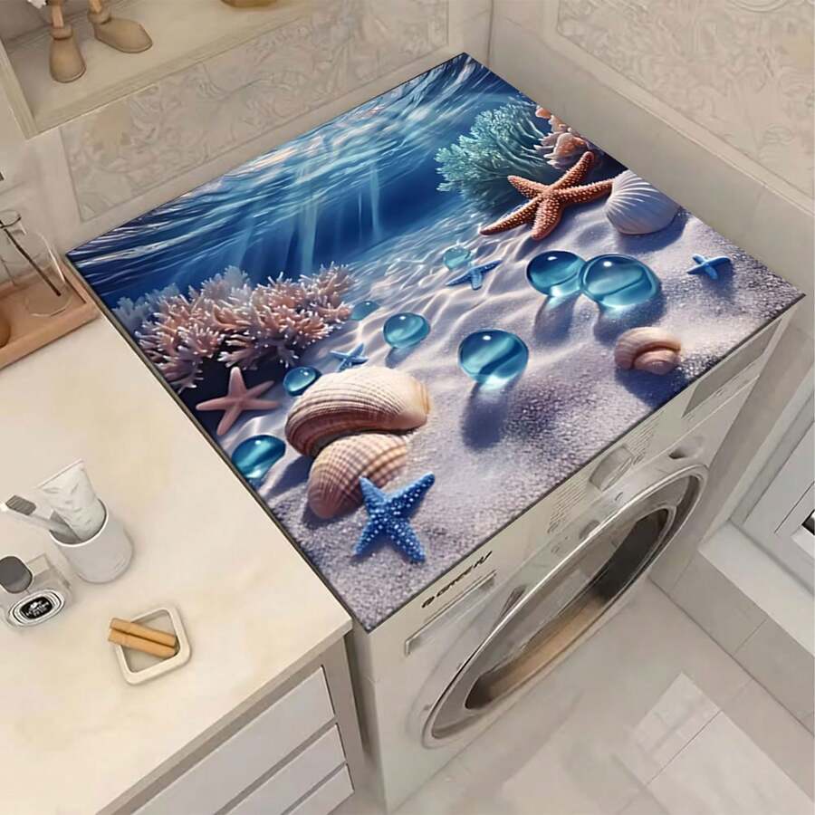 1pc Underwater Creature Pattern, Warm Family Atmosphere, Diatomite, Non-Slip, Suitable For Washing Machine Cover Pad, Dryer Cover Pad, Coffee Machine Pad, Kitchen Countertop Pad. Multi-Purpose Household Mat - 3-color Underwater Creature Pattern - View 1