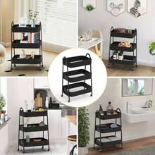 3-Tier Mobile Storage Cart, Steel Frame Structure, With Handle & 2 Brakes, Easy Assembly, Suitable For Bedroom, Laundry Room And Bathroom Storage - Multicolor - View 2