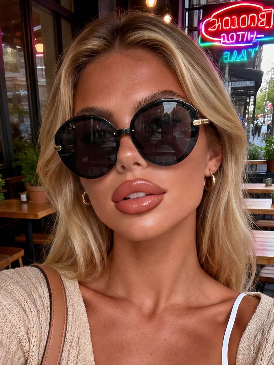 زوج نظارات دائرية عتيقة بتصميم معدني للسلاسل على الأذرع، نظارات أنيقة للاستخدام في الخارج واليومي والعطلات والسفر - الأسود - مشاهدة 1