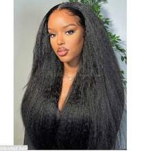 8-36inch Kinky Straight Human Blended Hair Wig 13x4 Transparent Lace Closure Kinky Straight Wigs 180% Density Human Blended Hair Wigs Glueless Pre Cut Lace Natural Black - Natural & Black - View 4