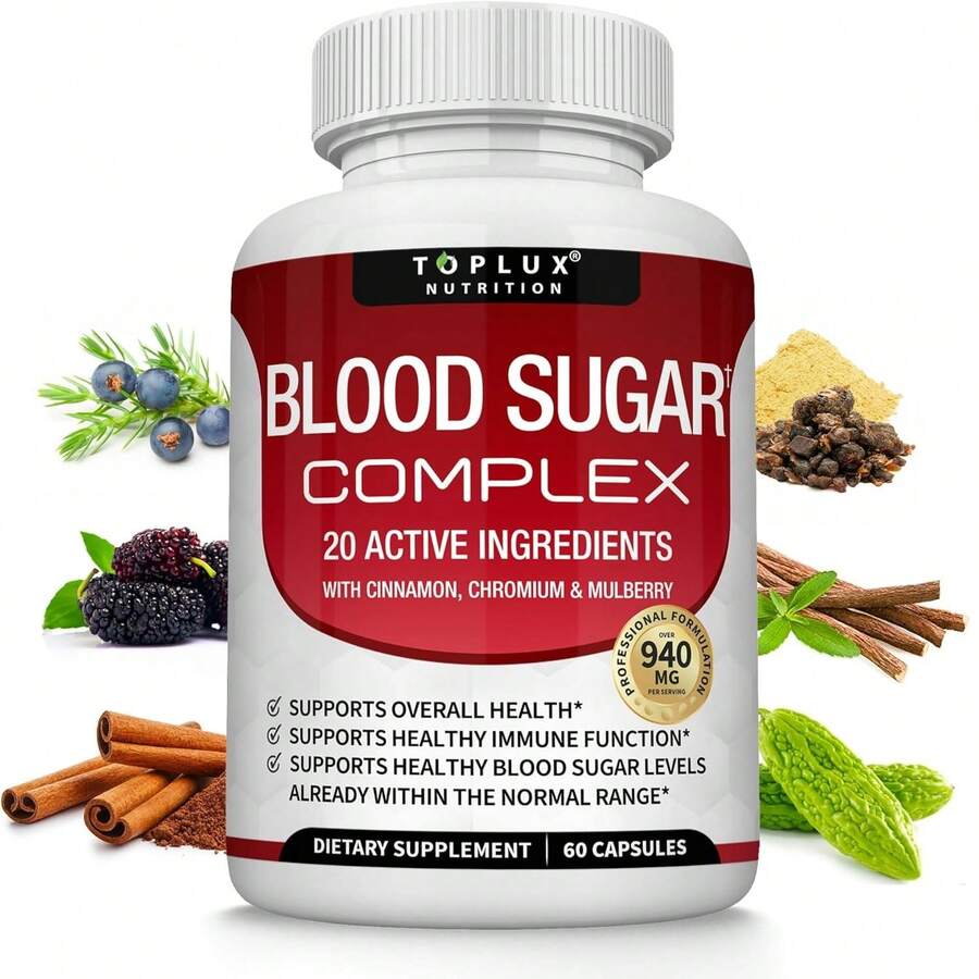 Blood Sugar Complex Supplement - Supports Healthy Blood Sugar Levels Already Within Normal Range AllNatural With Cinnamon, Bitter Melon, Chromium, Mulberry, Alpha Lipoic Acid, Non-GMO, 60 Capsules - 60粒膠囊 - 查看 1