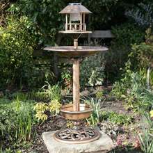 Garden Bird Bath & Feeding Table Station & Solar LED Light Bronze Effect BSOLAR - A - View 1