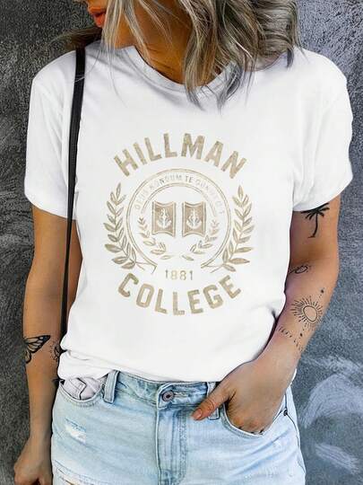 Spring Clothes Women, HILLMAN COLLEGE Vintage Graphic Tee, Casual Tops For Women, Y2K Style, Perfect For Summer Outfits, Festival Looks, Daily Wear
