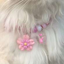 Flower Shaped Pendant Necklace, Paw Print Model Dog Collar, Pet Cat Necklace Accessories, Bell Cat Collar - Pink - View 2