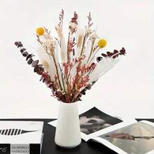 1 Buquê Arranjo Floral de - Capim-das-Pampas, Lavanda, Flores Coloridas de /Verão, Decoração Versátil para Casa, Boho, Fazenda, Jardim Moderno, Buquê de Plantas Naturais para Vasos, Casamentos, Aniversários, Festas, Adereços de Fotografia, DIY - Vermelho e branco modernos - Visão 2