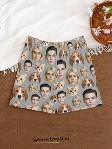 1 pieza Pantalones cortos con estampado facial personalizado: Lleva a tus seres queridos (y mascotas) contigo, el regalo talla grande único - Gris - Ver 5