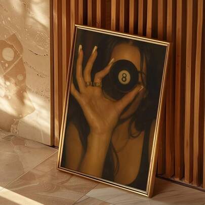 1pc, Wall Art, Vintage Poster, Woman Holding Lucky 8 Ball Art Print, Abstract Figure Melancholic Y2K Canvas Painting, Bedroom Decor, Living Room Aesthetic Design, Gift For Friends, Housewarming Gift, Unframed Bedroom Art Painting Bedroom Decor Room Decor