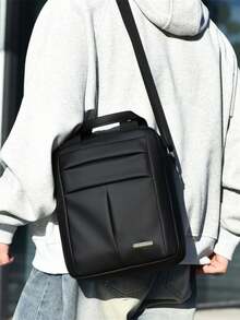 1pc Black Fashionable Briefcase, Minimalist Stylish Business Backpack - Rectangle - View 7