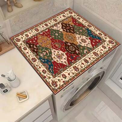 1pc Anti-Slip Laundry Room Floor Mat, Suitable For Washing Machine/Dryer - Intricate Patchwork Floral Carpet Laundry Mat, Decorative Appliance Cover For Washing Machine And Dryer Top, Laundry Room Decor