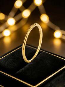 1枚925纯银镀14K金简约实心戒指，极简设计，精致日常银饰，送给女朋友的礼物 - 金色 - 查看 10