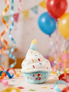 1pc Realistic Birthday Cake Toy With Sound, "HAPPY BIRTHDAY" Embroidery, Built-In BB Sound Maker, Heart Embroidery, 3D Birthday Candle, Birthday Party Photo Prop, Pet Interactive Toy, Suitable For Cats & Dogs, Birthday/Party Gift - Blue - View 6
