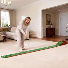 Putting Green Indoor with Automatic Ball Return Golf Putting Mat with Putter Holder 2 Golf Balls Marking Tool and Storage Portable Golf Training Aid and Gift for Men Home Office - Verde - Ver 7