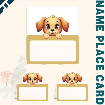 24张可爱狗狗造型桌卡，适用于餐桌布置装饰，中性性别揭晓派对/一周岁生日派对桌卡，帐篷式可折叠设计