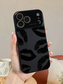 1pc Edgy Black Lip Print Pattern Phone Case.Bold Design,Modern Gothic Aesthetic,Compatible With Iphone 17promax/17pro/17/17Air/16promax/16pro/16/15promax/15pro/15/14promax/14pro/14/13promax/13pro/13/12promax/12pro/12 - 黑色 - 查看 2