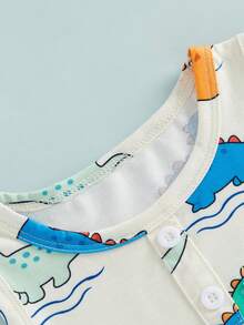 Toddler Baby Boy Summer Clothes Beach Outfit Palm Tree Dinosaur Duck Print Sleeveless Shirt Tank Top Elastic Waist Shorts Set - Màu vàng - Xem 4