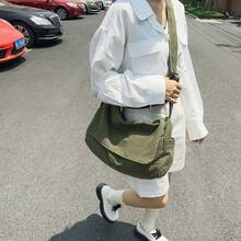 Dedoo Túi đeo chéo cổ điển đơn giản, chất liệu vải canvas dày dặn, kiểu dáng casual, dung tích lớn, phong cách Mỹ, phù hợp cho sinh viên, những chuyến đi ngắn, túi vải đơn giản phong cách đường phố. - màu xanh lá - Xem 5