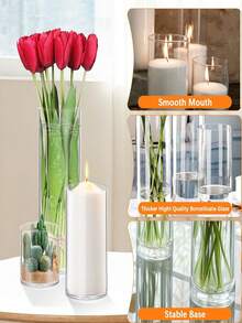 1 Bộ bình hoa thủy tinh hình trụ, bình trong suốt, giá đỡ nến hình trụ, thích hợp để trang trí bàn ăn, trang trí nhà cửa trong đám cưới, quà tặng lễ Rama, sinh nhật, lễ tốt nghiệp, trang trí phòng, v.v. - Trong sáng - Xem 11