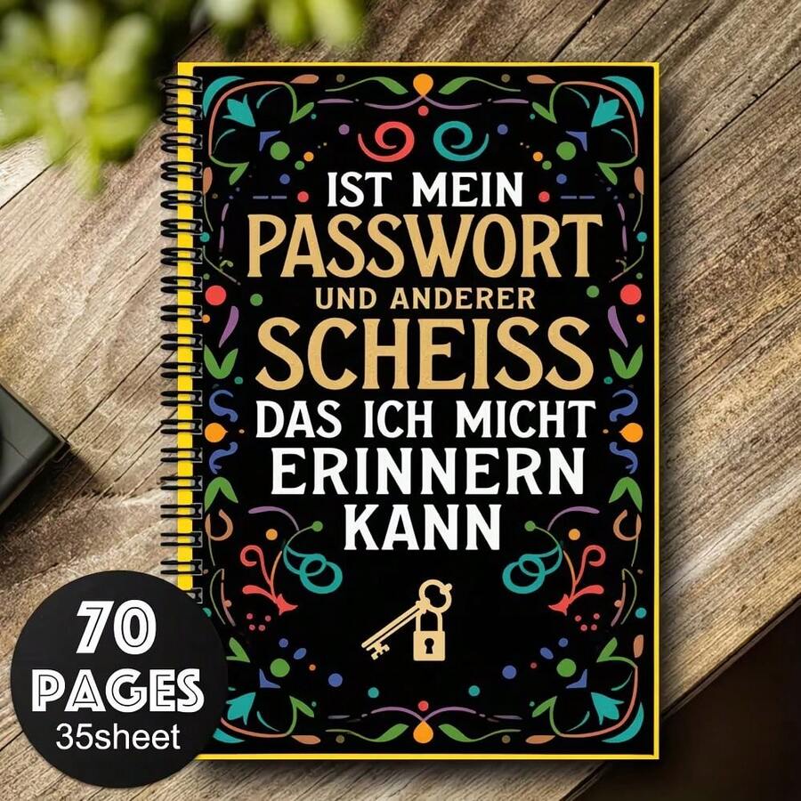 1本德文螺旋装订密码笔记本 - 优雅黑色封面，金色锁扣设计，用于互联网网站登录密码管理，安全密码日志，保持井然有序，计划本，密码簿，密码管理，装饰封面，螺旋装订 - A5 - 查看 1