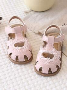 1双女童罗马凉鞋，2026新款夏季闭趾沙滩鞋，公主风透气软底童鞋 - 粉色 - 查看 2