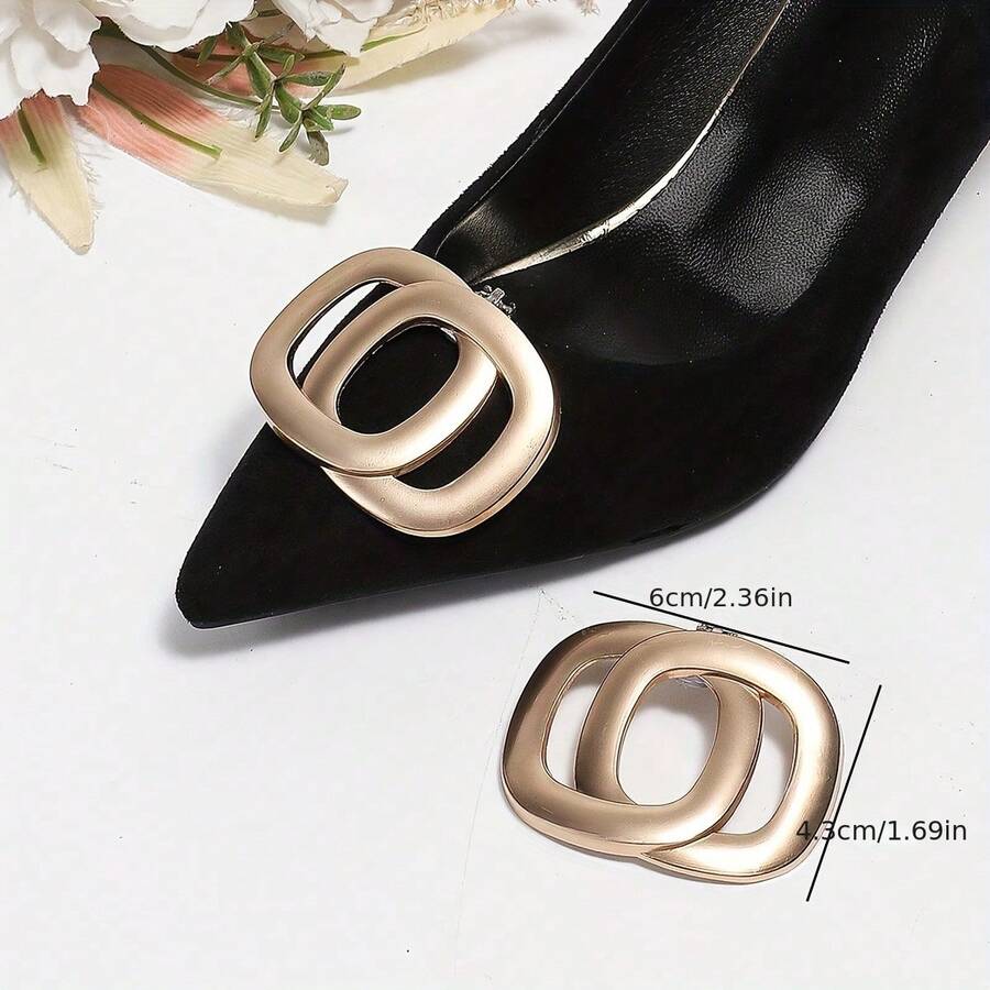 2 piezas Elegantes y versátiles clips de zapato de metal dorado con detalles de strass desmontables - #2 - Ver 1