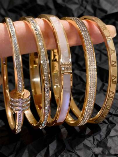 2026 New Unisex Elegant Luxury Sparkling Bangle Bracelet Set, Titanium Steel High-End Fashion Bracelet Suitable For Daily Wear, Gatherings, Valentine's Day, Father's Day, Mother's Day Gifts, Waterproof And Fade-Resistant, Perfect For Beach Vacation