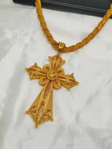 1件时尚女士金色十字架吊坠项链，适合沙特阿拉伯、欧洲、美国、中东、迪拜、非洲新娘，可用于婚礼、派对、母亲节、情人节、生日、节日、日常佩戴。 - 金黃色 - 查看 3