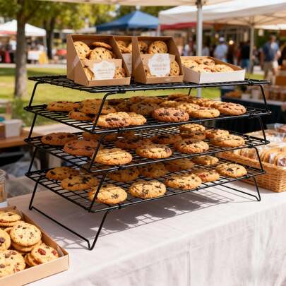 The Multi-Functional Three-Layer Foldable Cooling Rack Is Highly Suitable For Baking, Camping, Cooking, And Is An Ideal Design For A Space-Saving Kitchen. It Is Easy To Clean, Convenient To Carry, And A Great Companion For Those Who Love Cooking.