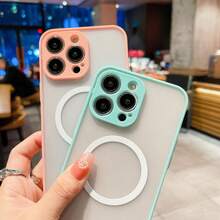 1个粉色兼容Magsafe磁吸磨砂亲肤防指纹鹰眼全摄像头保护壳，半透明亚克力硬背硅胶软边果冻按键，可拆卸超薄无线充电防震手机壳，兼容苹果17 Air 17 Pro Max 16 15 14 13 12 11 Pro Max Pro Plus X 16e 13mini 12mini - 粉色 - 查看 6