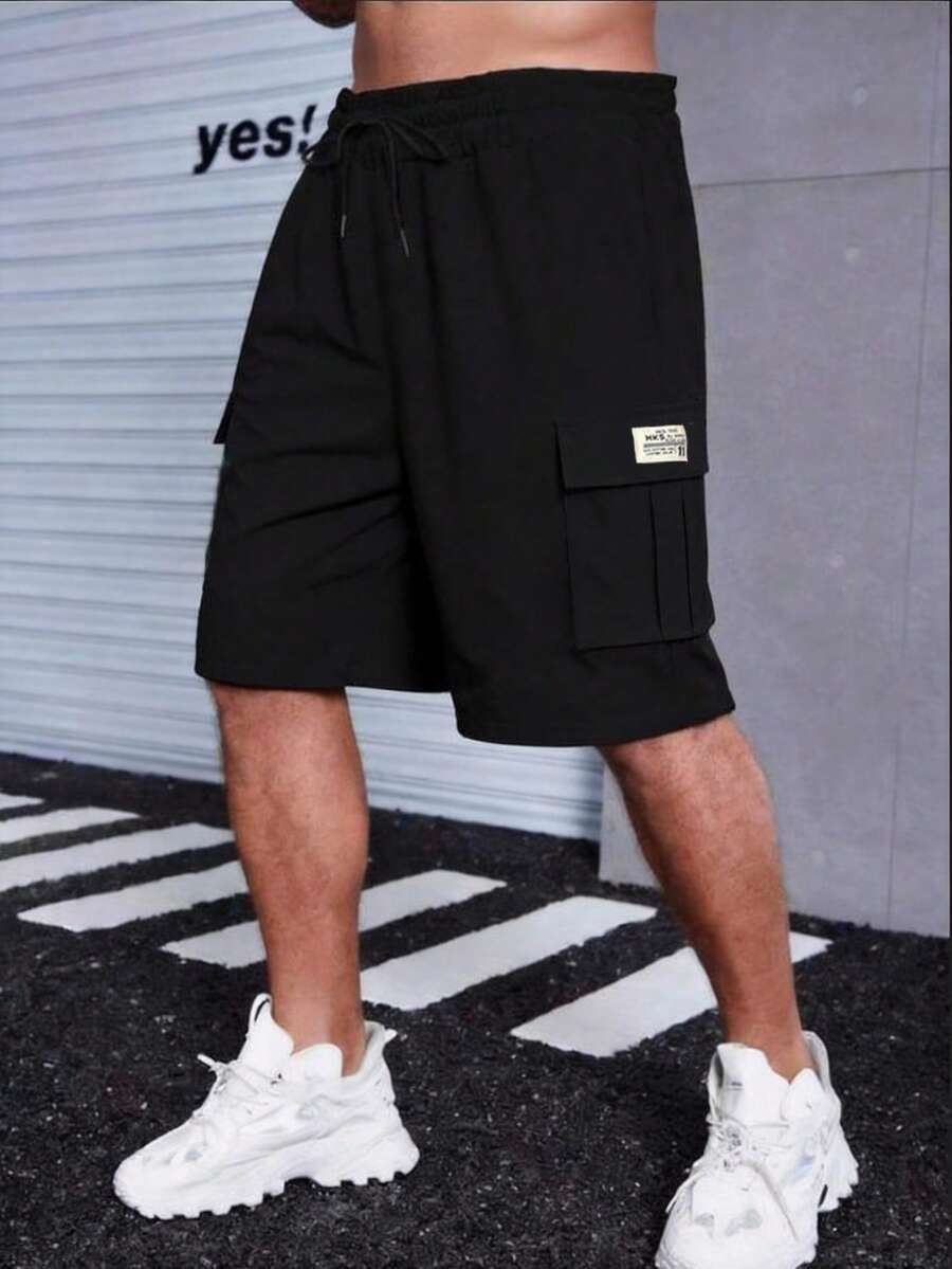 加大码男士夏季轻便多口袋工装裤,休闲时尚户外运动通勤短裤 - 黑色 - 查看 1