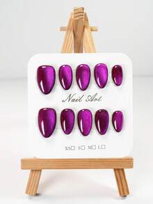 YINZIJIA Enhance Your Temperament With 10 Handmade Cat Eye Gradient Pressed Nails, Short Square Shape, Purple Red Shimmer, Reflective Color Change, Perfect For Women And Girls - Available In XS, S, And M Sizes - Multicolor - View 16