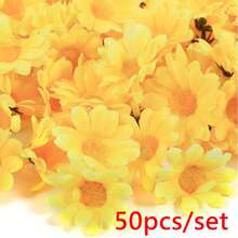 100朵优雅白色雏菊仿真花，适用于帽子装饰、蛋糕装饰、DIY工艺品、房间装饰、婚礼装饰等。 - 黃色 - 查看 10