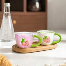 LECHENG HOUSEHOLD Gift Box Set With Cup + Spoon, Cute Strawberry Ceramic Cup, Hand-Painted 3D Strawberry Design, Creative Ceramic Cup Suitable For Latte, Tea, Milk, Coffee Drinks, Decorative Cup, Women's Birthday Gift, Suitable For Office And Home Use - Multicolor - View 4