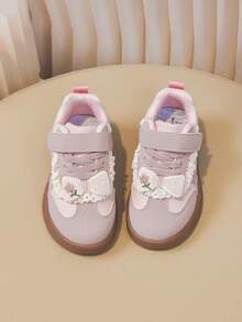 1 đôi giày thể thao cho bé gái với nơ và ren hoa dễ thương, giày sneaker nhẹ, phối màu mềm mại, giày tập đi cho trẻ nhỏ, phù hợp mọi mùa. - Hồng - Xem 7