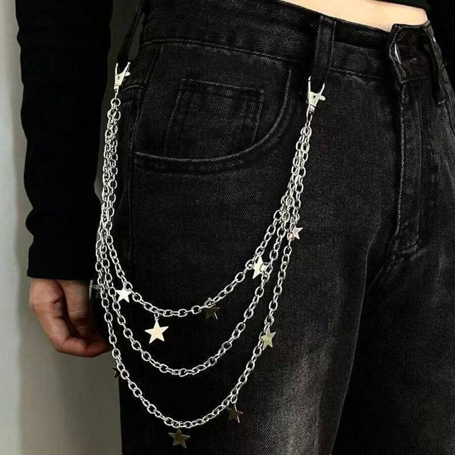 Harajuku Punk Five-Pointed Star Pendant Waist Chain, Street Style Metal Chain Personalized Pants Chain  Iron Alloy - Bạc - Xem 1