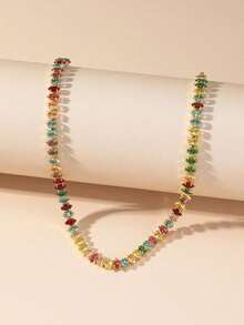 1 chiếc vòng cổ nữ hình học rỗng đính đá Zirconia, đa năng, phù hợp đeo hàng ngày và dự tiệc. - màu vàng - Xem 4
