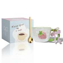 LECHENG HOUSEHOLD Gift Box Set With Cup + Spoon, Cute Strawberry Ceramic Cup, Hand-Painted 3D Strawberry Design, Creative Ceramic Cup Suitable For Latte, Tea, Milk, Coffee Drinks, Decorative Cup, Women's Birthday Gift, Suitable For Office And Home Use - Multicolor - View 11