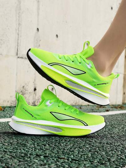 Lightweight Soft-Sole Running Shoes With Popcorn Outsole, Bright Color Competitive Running Shoes For Youth, Non-Slip