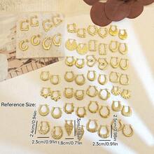 10/6/4 Pairs Stainless Steel Gold-Tone Earrings, Heart, Diamond, Round, Geometric Shapes, Vintage Fashion Earrings For Women. Random Assorted Styles, Hypoallergenic, Lightweight & Versatile, Suitable For Casual Daily Wear, Girls Jewelry Gift. - Gold - View 5