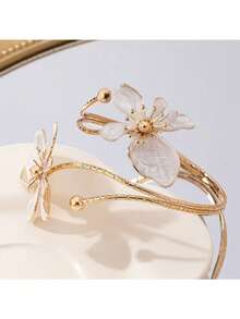 1 件铁合金双头珐琅彩花可打开手镯，简约时尚优雅，适合母亲节礼物、派对和日常佩戴 - 花朵臂手鐲 - 查看 9