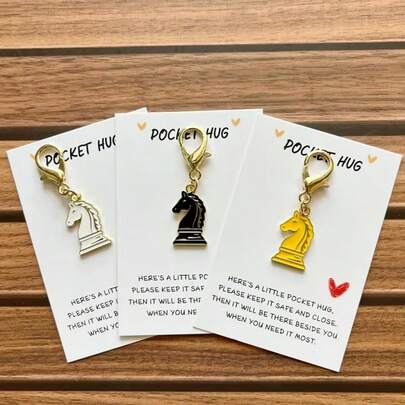 3/6pcs Beautiful Chess Knight Horse Set With Inspirational Hug Cards, Metal Pieces For Chess Enthusiasts, Family, Friends, Colleagues, Unique Decorative Mini Greeting Cards For Valentine'S Day, Easter, Birthday, Wedding, Thanksgiving, Christmas ﻿