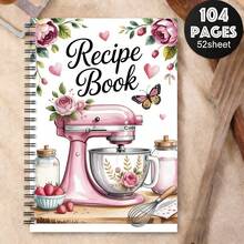 1本复古花卉食谱本，粉色搅拌机封面 - 螺旋装订食谱整理本兼日记本，尺寸小巧，适合烘焙和烹饪，可爱的厨房厨师礼物，包含心形镂空图案和计量单位换算指南 - 耐用的计划页，方便备餐 - 彩色 - 查看 8