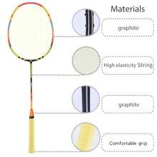 Graphite Badminton Racket Set - 4 Pre-Strung 6U Super Lightweight Racquets with Overgrips 2 Durable Bags and Tapes Graphite Frame and Shaft for Professional Outdoor and Gym Play - almendra - Ver 5