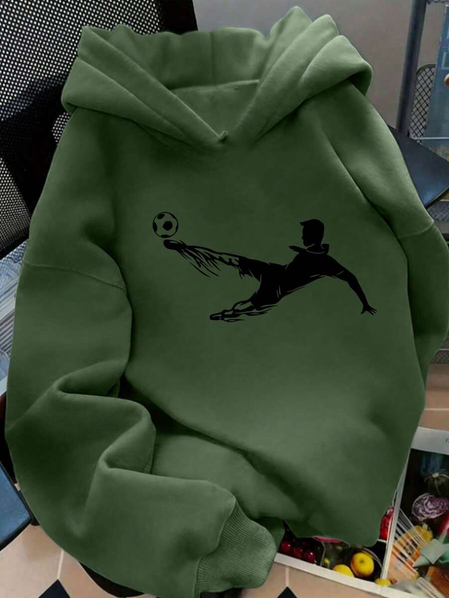 1pc Tween Boys Casual Printed Pullover Sweatshirt Sweatshirt, Thermal Lined, Long Sleeve, Autumn/Winter - Green - View 1