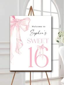 Poster sinh nhật lần thứ 16 tùy chỉnh với nơ hồng | Trang trí phẳng 2D không khung, bảng chào mừng tiệc sinh nhật tuổi 16, mẫu có thể chỉnh sửa và in, phù hợp cho văn phòng, phòng ngủ, phòng khách, hành lang, trang trí nhà cửa, tranh nghệ thuật in trên vải cho ngày lễ - Nhiều màu - Xem 4