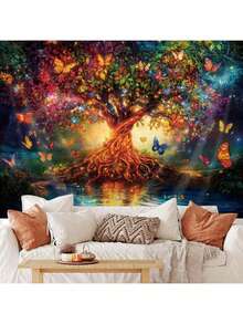 1pc Bohemian Style Tree Of Life Pattern Decorative Wall Hanging Tapestry, For Room Wall Decor, Home Decoration,Fall Decor,Autumn Decor,Room Decor - 1PC - View 6